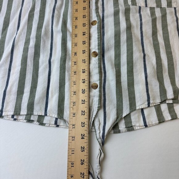Time and Tru Shirt Womens 2XL White Green Striped Button Tie Front Short Sleeve - Picture 8 of 10